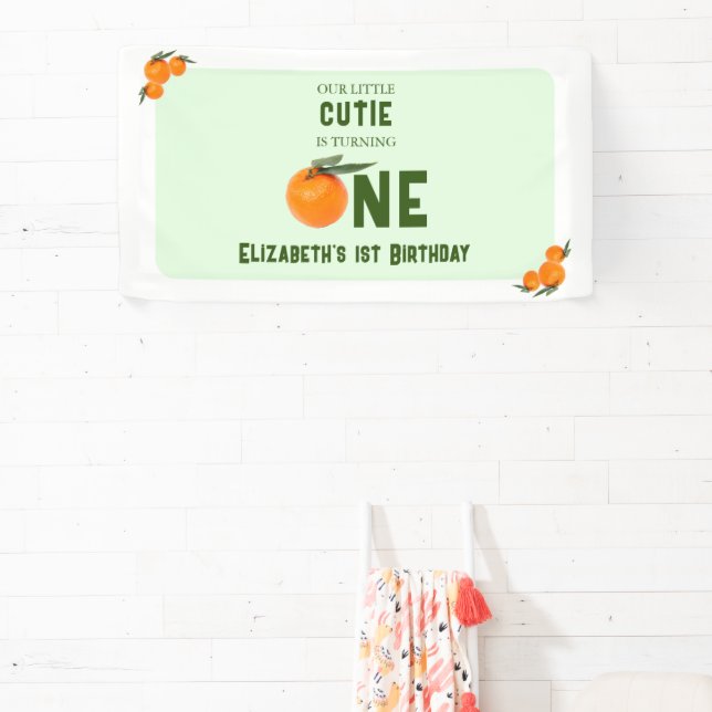 Little Cutie Orange 1st Birthday Banner (Insitu)