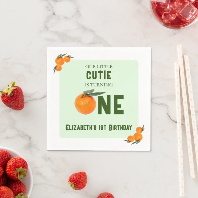 Little Cutie Orange 1st Birthday Napkin (Insitu)