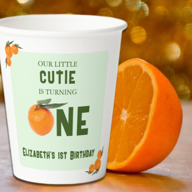 Little Cutie Orange 1st Birthday Paper Cups (Creator Uploaded)