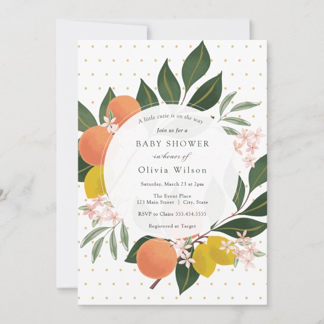 Little Cutie Orange and Greenery Baby Shower Invitation (Front)