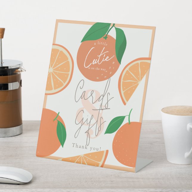 Little Cutie Orange Baby Shower Cards & Gifts Pedestal Sign (In SItu)