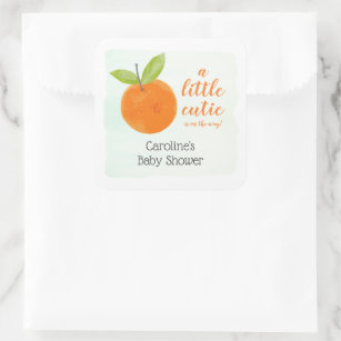 Little Cutie Orange Baby Shower Favours Square Sticker