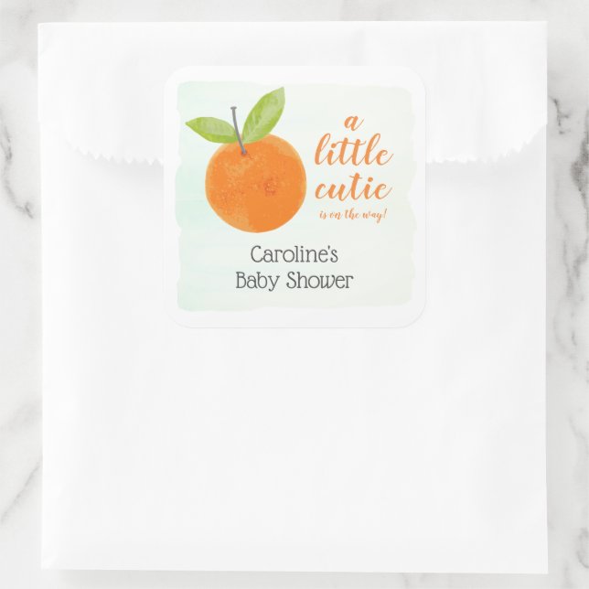 Little Cutie Orange Baby Shower Favours Square Sticker (Bag)