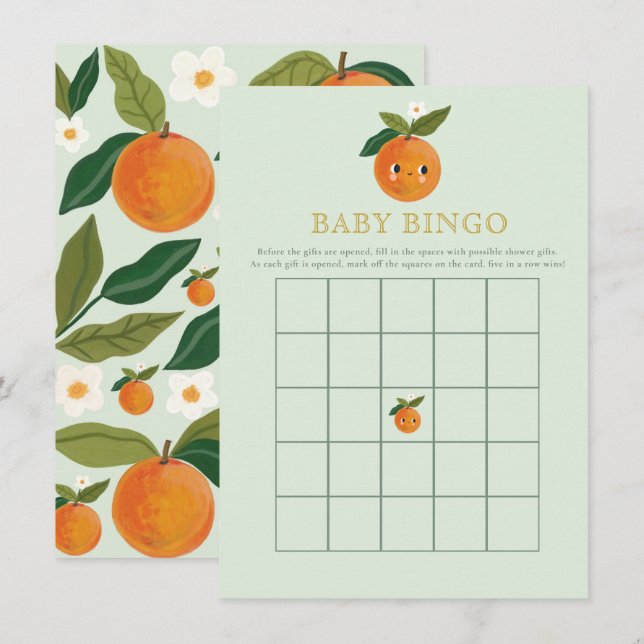 Little cutie orange Baby Shower Game Baby Bingo Enclosure Card (Front/Back)
