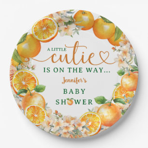 Little Cutie Orange Baby Shower Gender Neutral  Paper Plate
