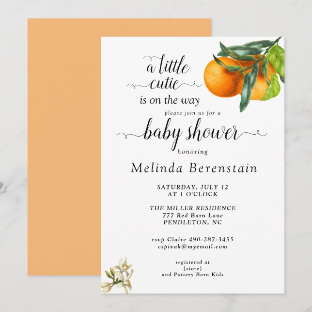 Little Cutie Orange Baby Shower Invitation (Front/Back)