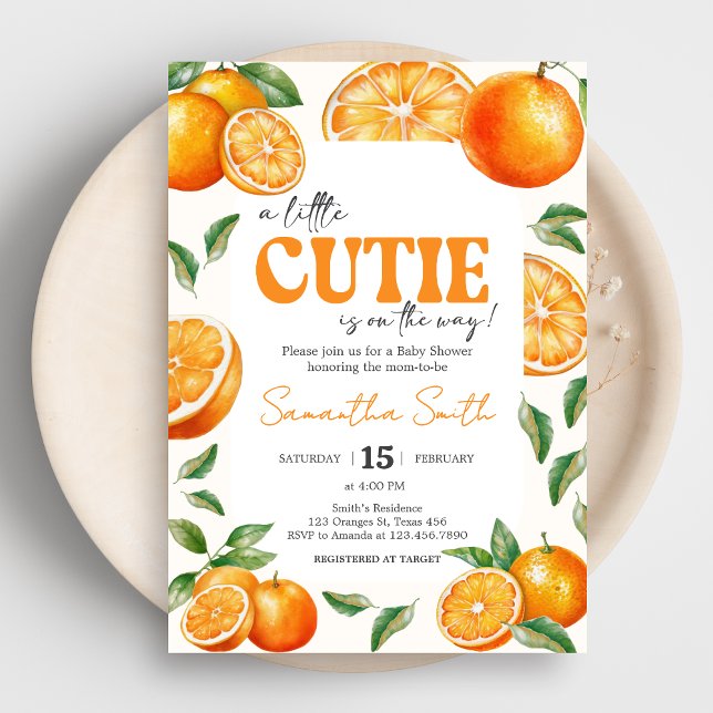 Little Cutie Orange Baby Shower Invitation (Little Cutie Baby Shower Invitation)