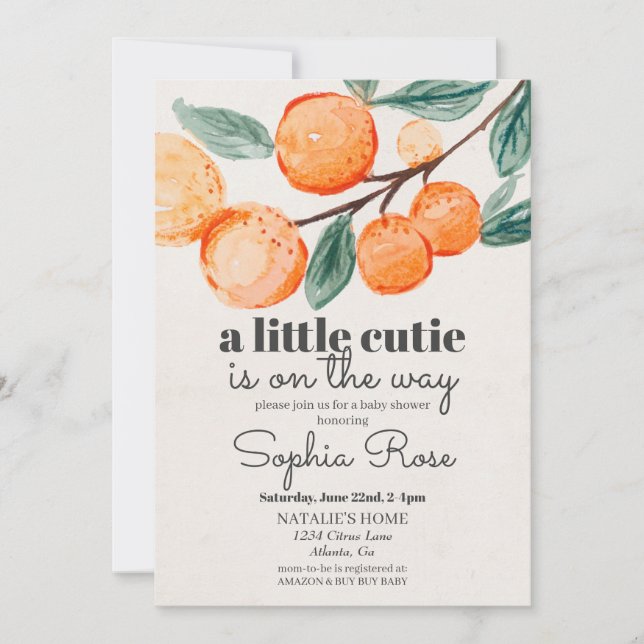 Little cutie orange baby shower invitation (Front)