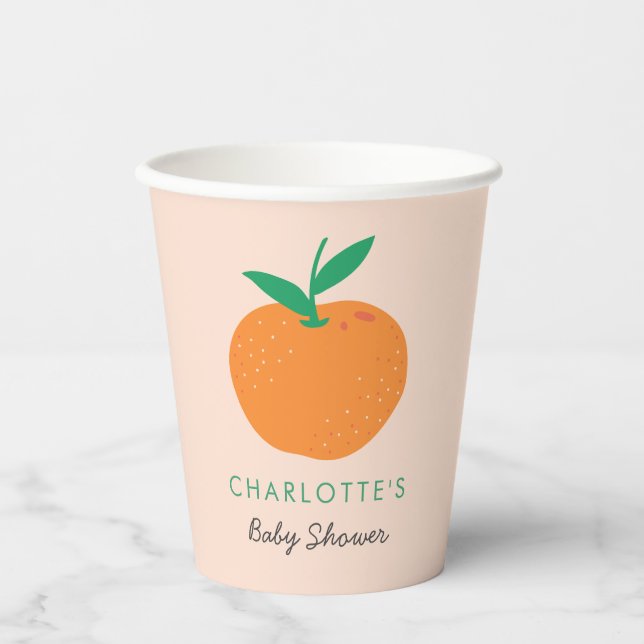 Little Cutie Orange Baby Shower Paper Cups (Front)