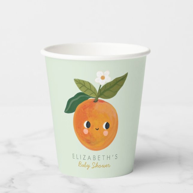 Little Cutie Orange Baby Shower Paper Cups (Front)