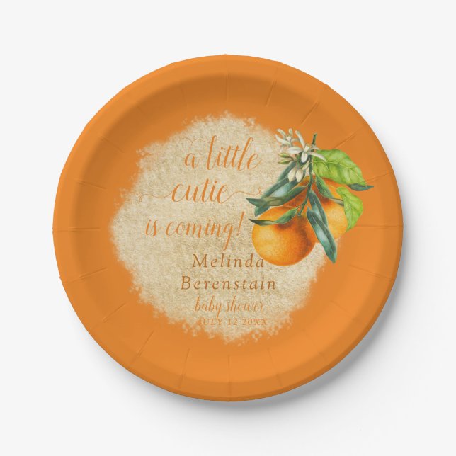Little Cutie Orange Baby Shower  Paper Plate (Front)