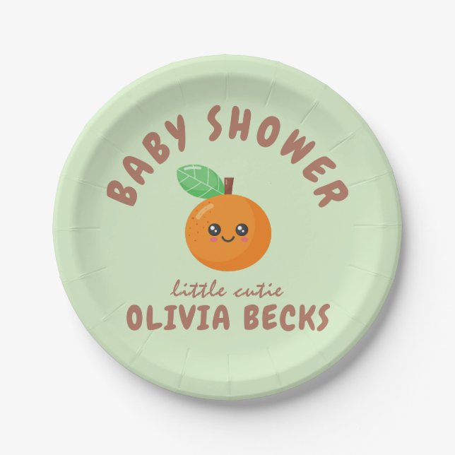 Little Cutie Orange Baby Shower  Paper Plate (Front)