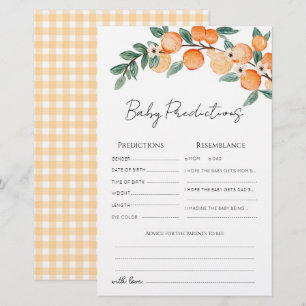 Little Cutie Orange Baby Shower predictions card