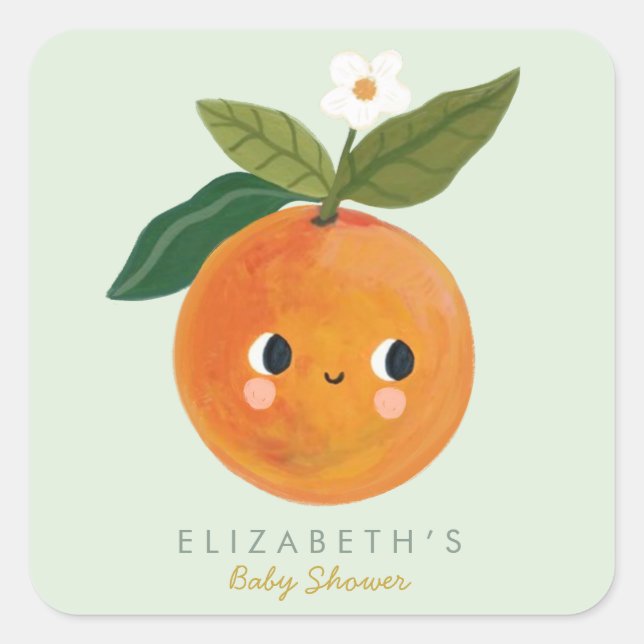 Little Cutie Orange Baby Shower Square Sticker (Front)