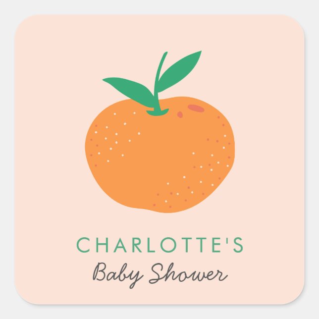 Little Cutie Orange Baby Shower Square Sticker (Front)