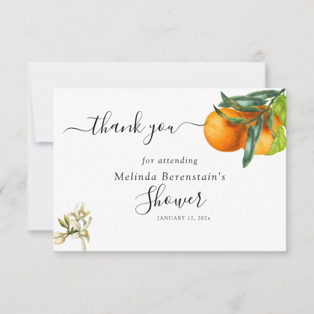 Little Cutie Orange Baby Shower Thank You Card (Front)