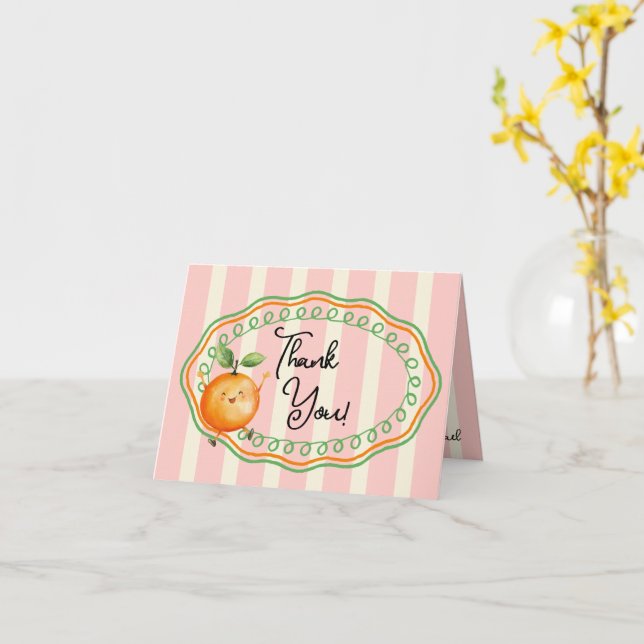 Little Cutie Orange Baby Shower Thank you Card (Yellow Flower)