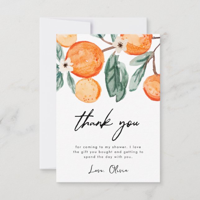 Little Cutie Orange Baby Shower Thank You Card (Front)