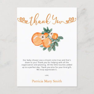 Little Cutie Orange Baby Shower Thank You Postcard