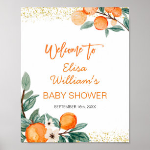 Little Cutie Orange baby shower Welcome sign