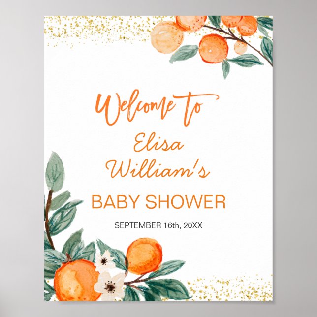 Little Cutie Orange baby shower Welcome sign (Front)
