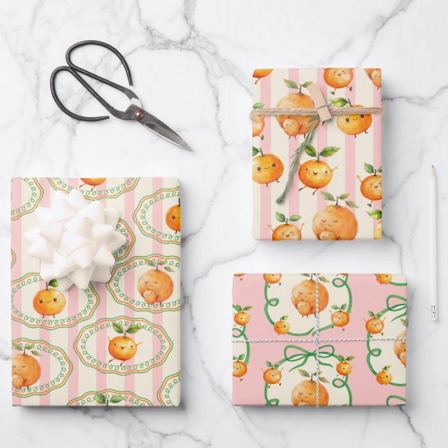 Little Cutie Orange Baby Shower Wrapping Paper Sheet (Front)