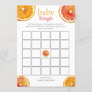 Little Cutie Orange Bingo Baby Shower Game Card