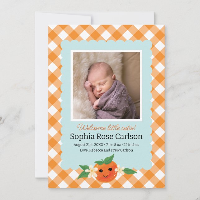 Little Cutie Orange Birth Announcement (Front)