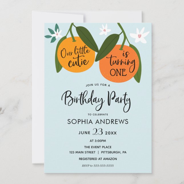 Little Cutie Orange Birthday Invitation (Front)
