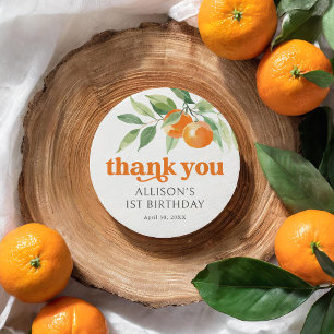 Little Cutie Orange Birthday Party Classic Round Sticker