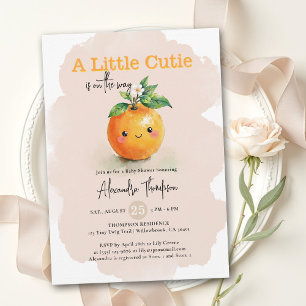 Little Cutie Orange Blush Floral Bloom Baby Shower Invitation