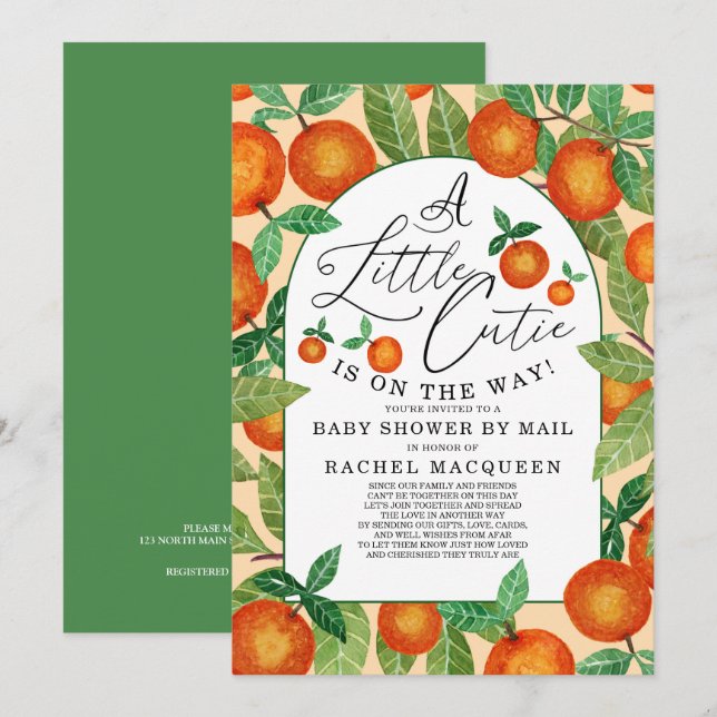 Little Cutie Orange Botanical Baby Shower By Mail Invitation (Front/Back)