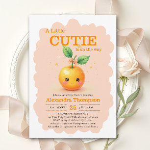 Little Cutie Orange Bow Illustration Baby Shower Invitation