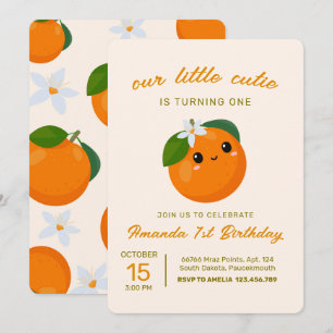 Little Cutie Orange Citrus 1st Birthday Invitation