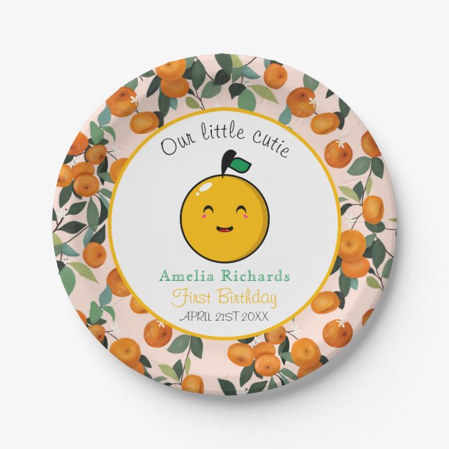 Little Cutie Orange Citrus 1st Birthday  Paper Plate (Front)