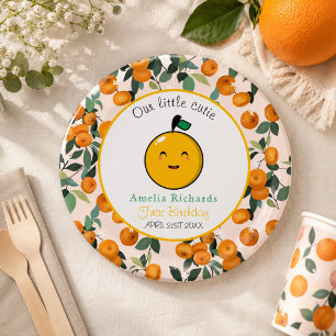 Little Cutie Orange Citrus 1st Birthday Paper Plate