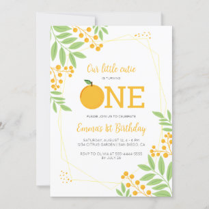 Little Cutie Orange Citrus 1st Birthday Party Invitation