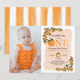 Little Cutie Orange Citrus 1st Birthday Photo Invitation