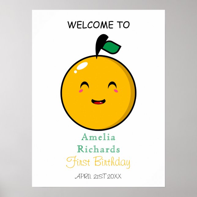 Little Cutie Orange Citrus 1st Birthday  Poster (Front)