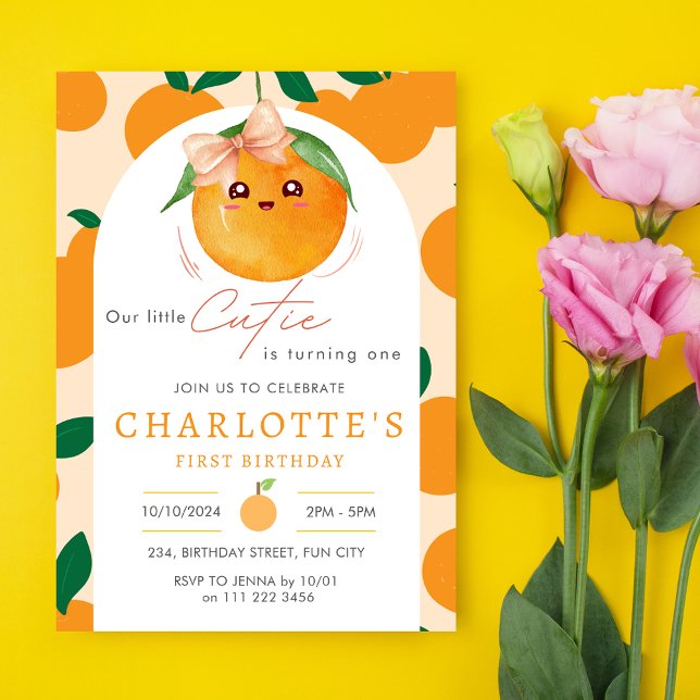 Little Cutie Orange Citrus 1st First Birthday Invitation (Little Cutie Orange Citrus 1st First Birthday Invitation)