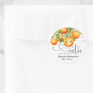 Little Cutie Orange Citrus Baby Shower Classic Round Sticker