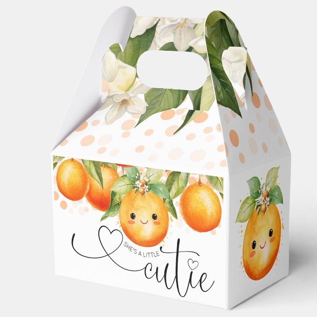 Little Cutie Orange Citrus Baby Shower Favour Box (Little cutie baby shower favor boxes with sweet little face. You can add text to personalize.)