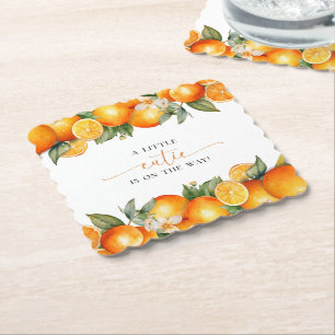 Little Cutie Orange Citrus Baby Shower Paper Coaster