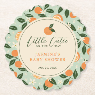 Little Cutie Orange Citrus Baby Shower Paper Coaster