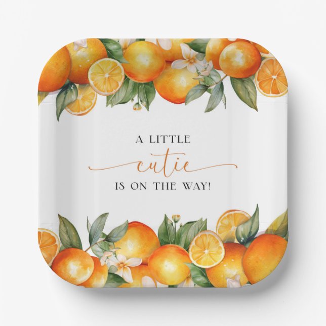 Little Cutie Orange Citrus Baby Shower Paper Plate (Front)