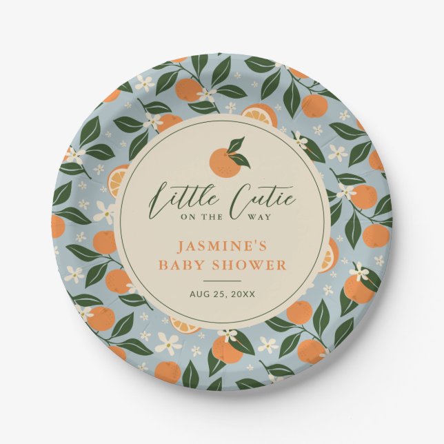 Little Cutie Orange Citrus Baby Shower Paper Plate (Front)