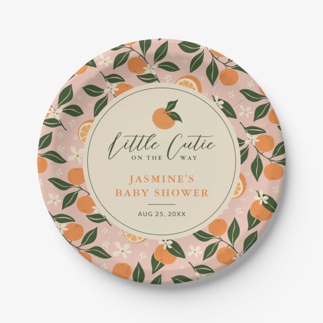 Little Cutie Orange Citrus Baby Shower Paper Plate (Front)