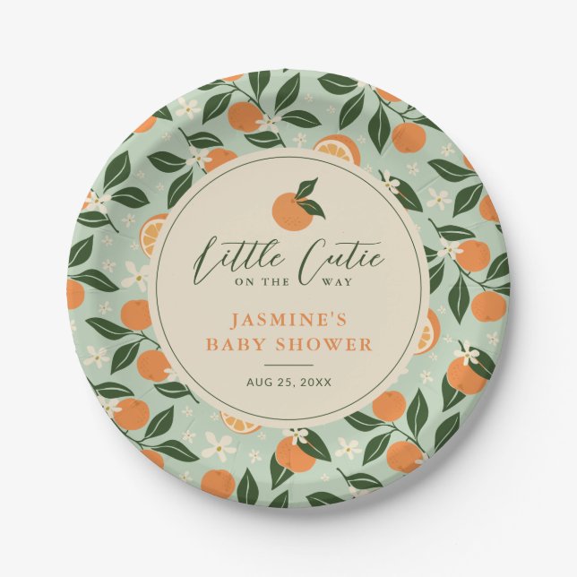 Little Cutie Orange Citrus Baby Shower Paper Plate (Front)