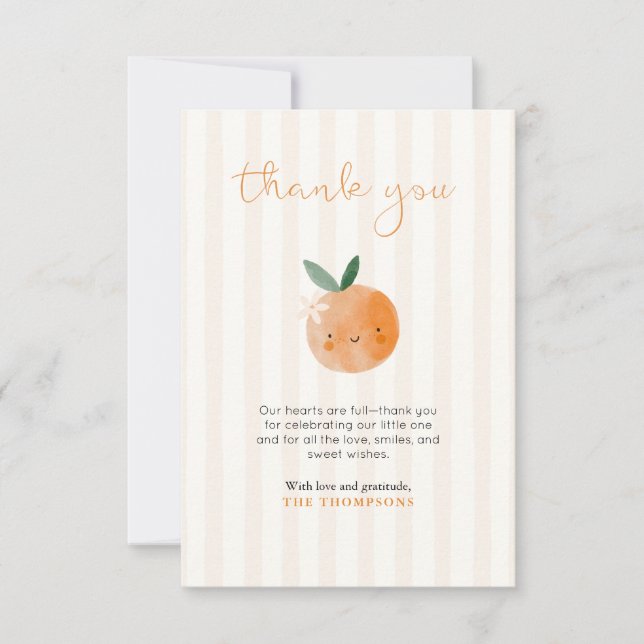 Little Cutie Orange Citrus Baby Shower Thank You Card (Front)