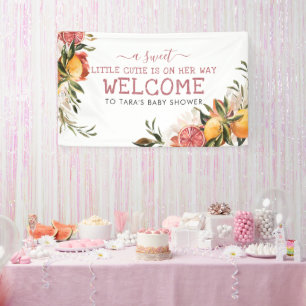 Little Cutie Orange Citrus Botanical Baby Shower Banner
